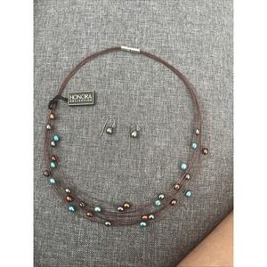 Honora Necklace Pearl Wire Multi Color Freshwater Pearls  With Earrings